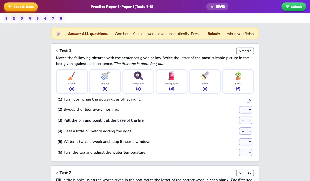 An O/L practice paper in the real 16-test format